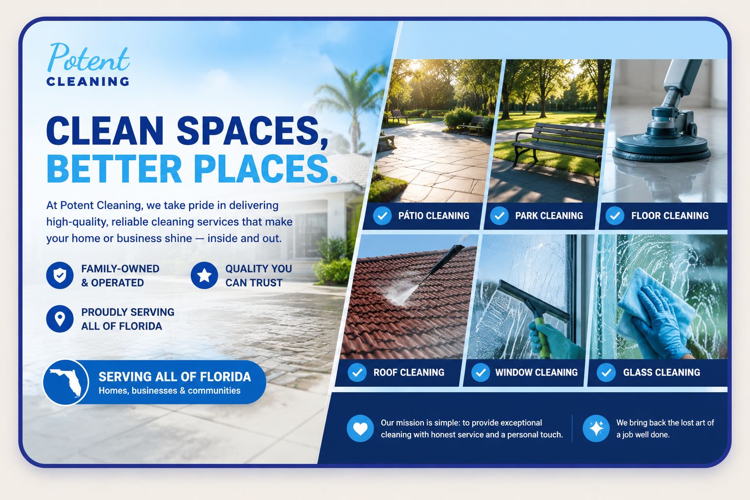 Potent Cleaning — clean spaces, better places. Serving all of Florida
